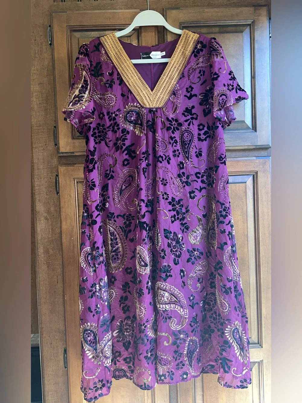 🌸Piper & Scoot Albie Velvet Burnout Dress Womens Size Large Purple Paisley Boho - Picture 2 of 6